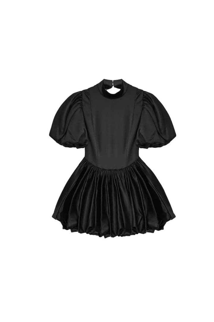 トリートユアセルフ サテンバルーンペプラムミニワンピース ブラック