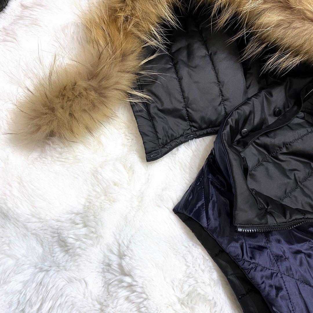 【極希少】ランバンスポーツ ベスト リアルファー フード リバーシブル 黒 紺