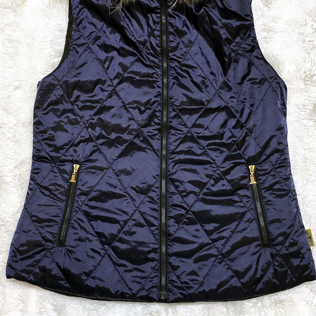 【極希少】ランバンスポーツ ベスト リアルファー フード リバーシブル 黒 紺