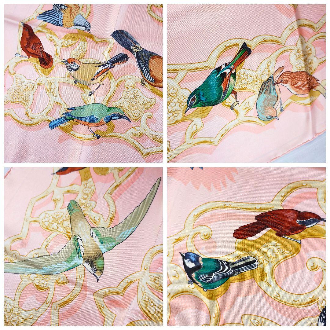 ☘️美品☘️ HERMES カレ90　インドとヒマラヤの小鳥たち　ピンク
