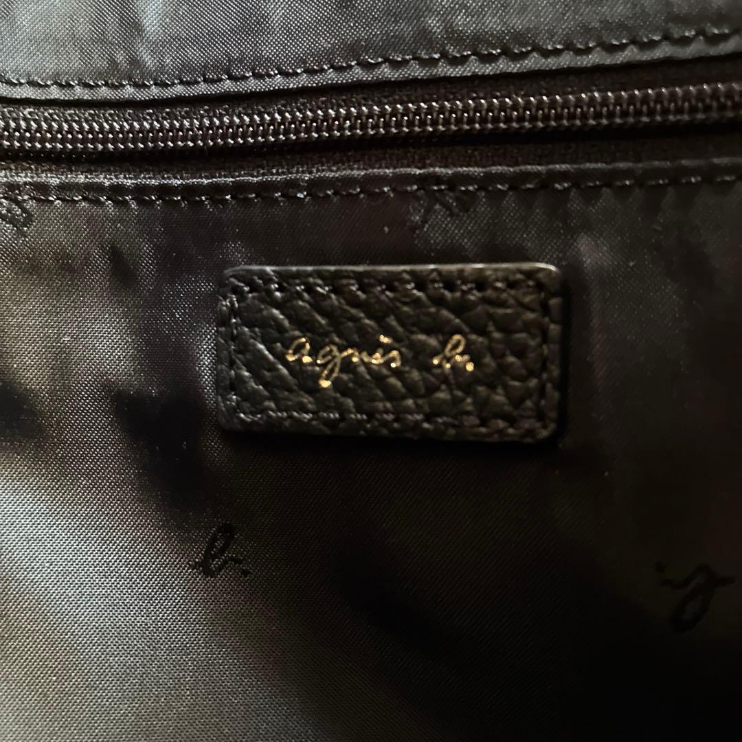 アニエスベー　ショルダーバッグ　黒　シボ革