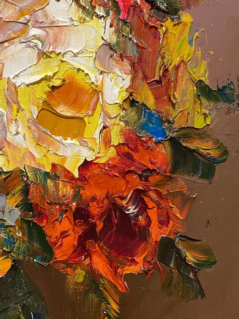 「真作」藤田邦明「バラ」静物画　油彩画　額装　サイン有り　F10号