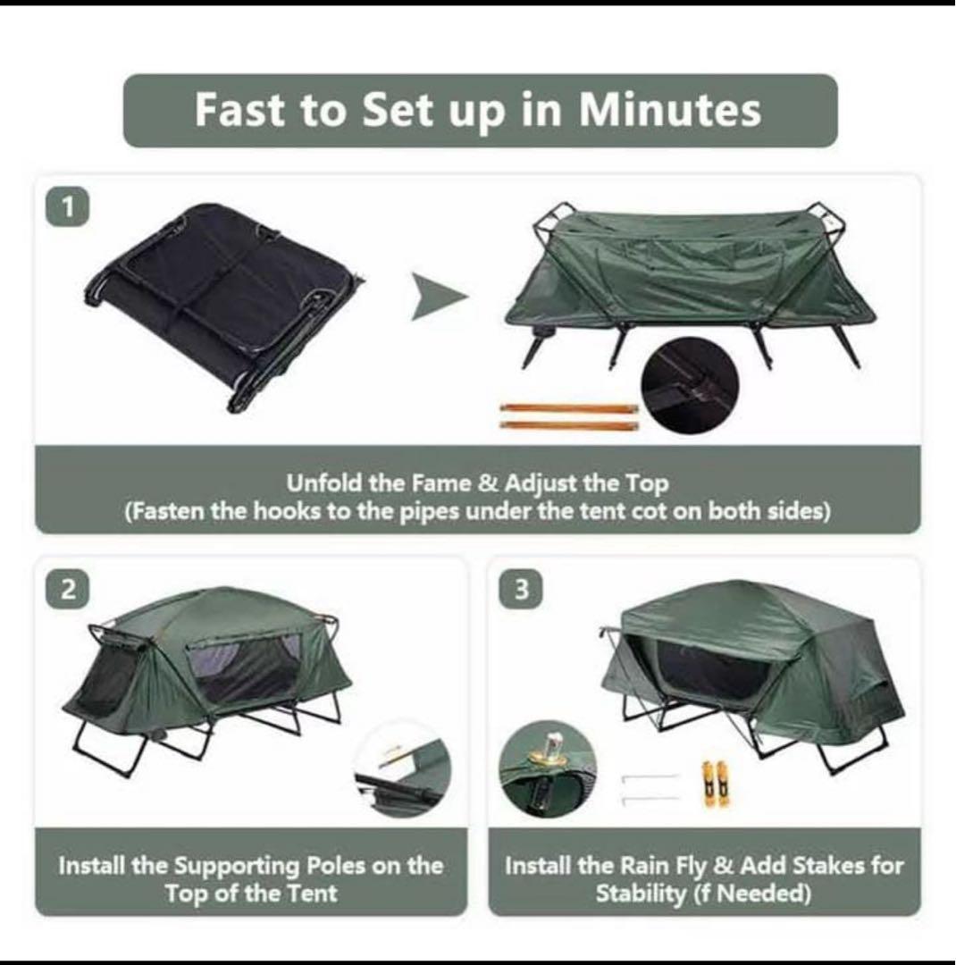 テントコット 〜2人用 高床式 折り畳み式 簡単　ゆったりセミダブル幅120cm