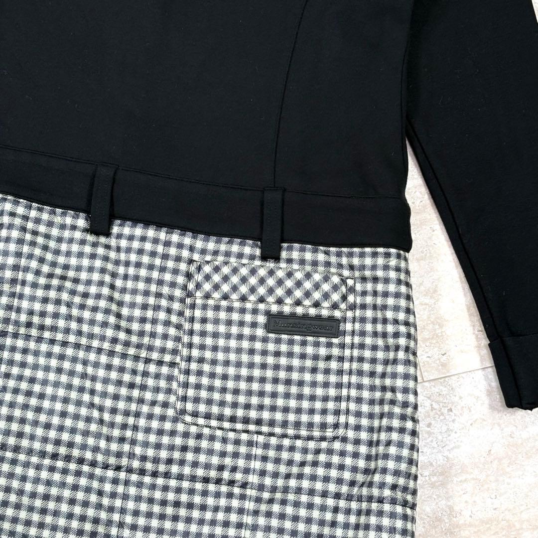 【マンシングウェア】長袖ワンピース　LL　切替　秋冬　ブラック　チェック　中綿