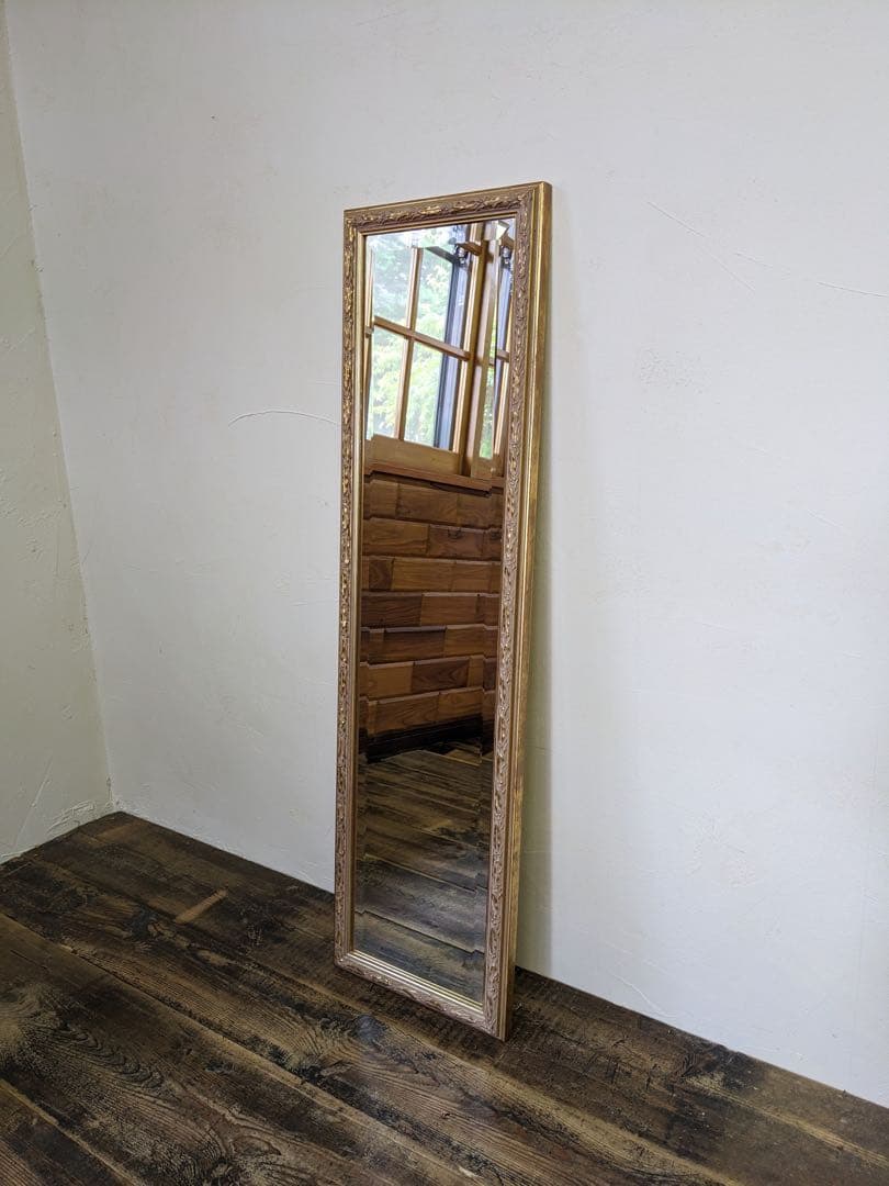 【なりちさ】ギルドなヴィンテージスリムミラー ゴールド 姿見 全身鏡