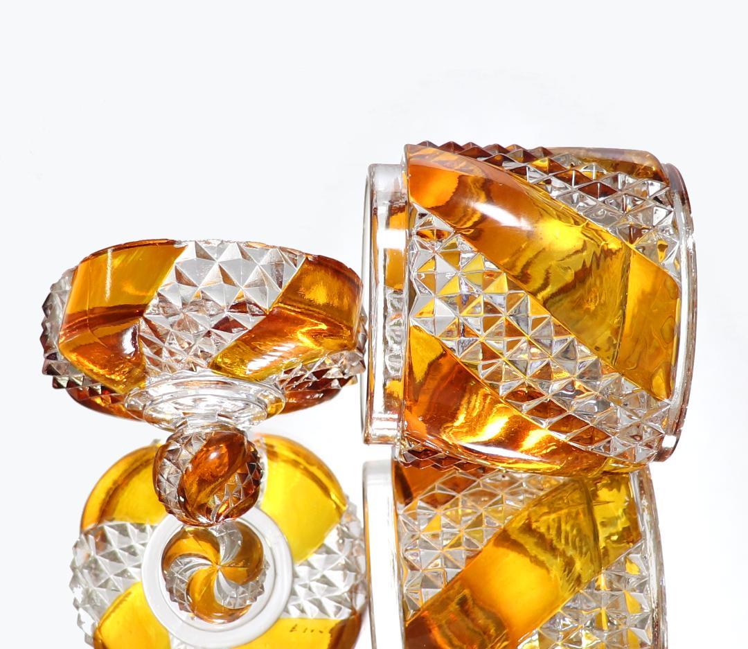 オールド・バカラ 1880年 珍品 サーペンティン 琥珀色ガラス蓋物 小物入れ