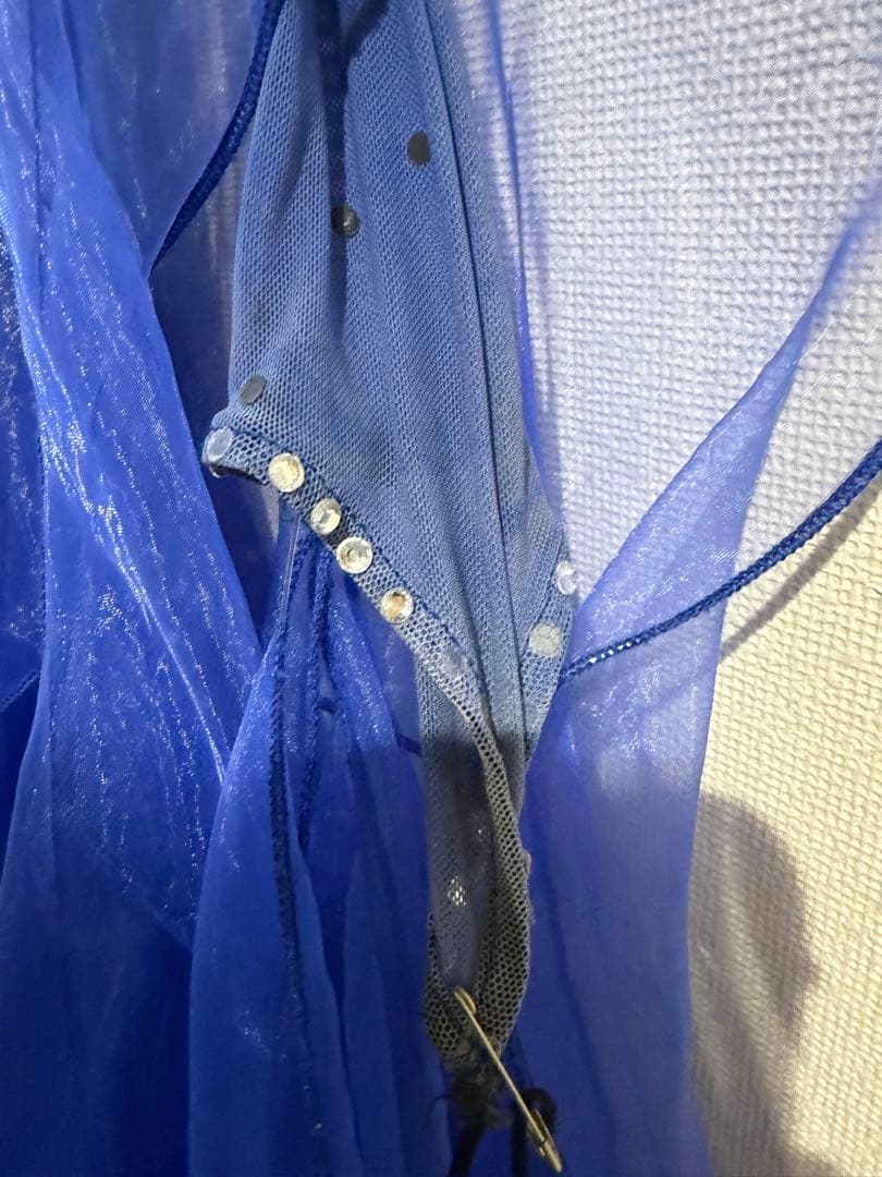 青いスパンコール装飾の社交ダンスドレス　現状品