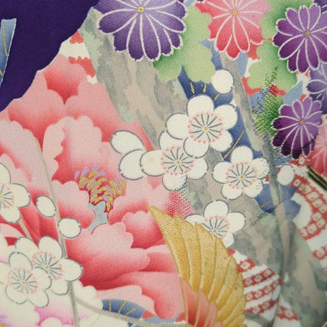 モダン 振袖フルセット 成人式 古典柄 型染め友禅 ９種セット正絹 紫 裄丈68