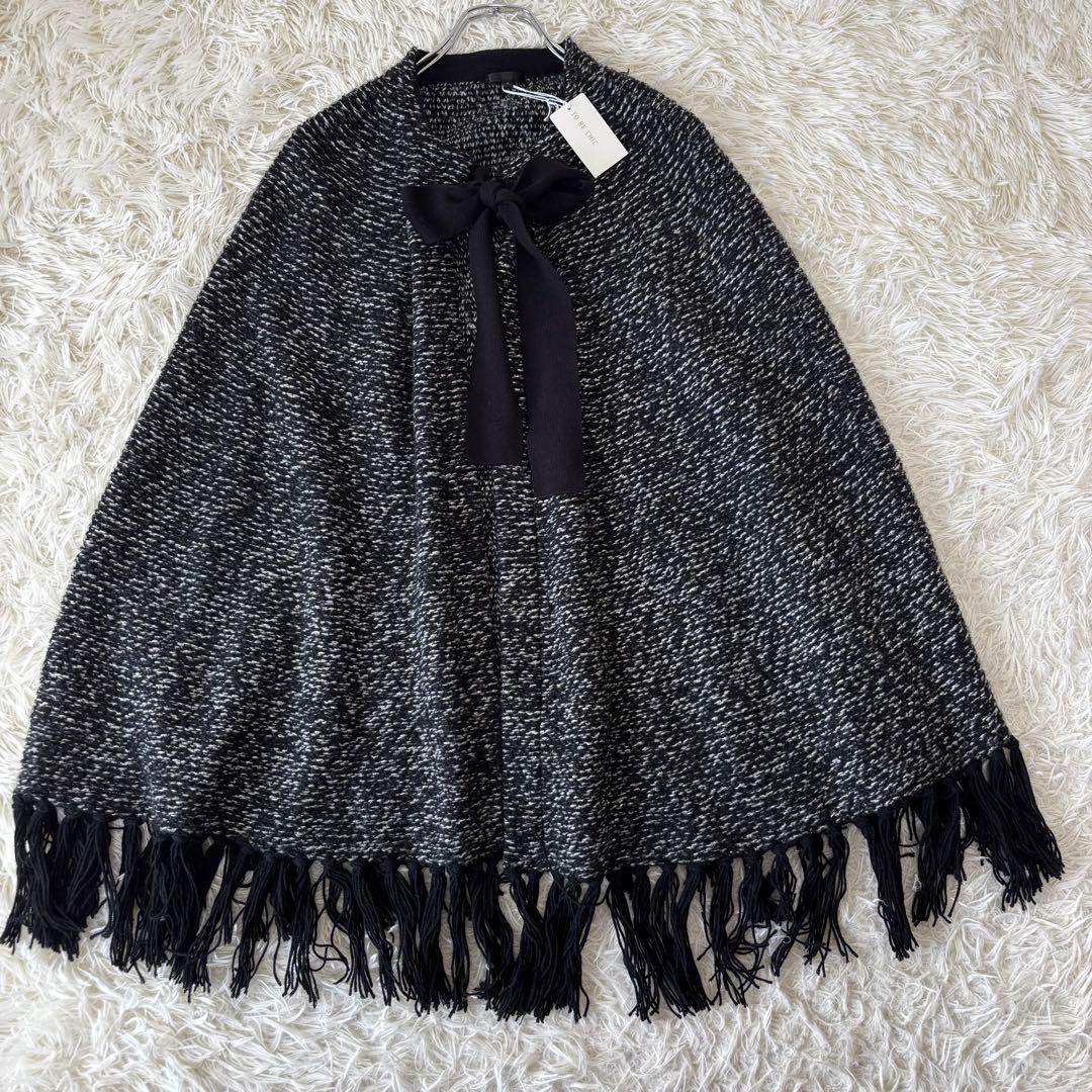 TO BE CHIC✨未使用タグ付　ニットボウタイポンチョ　ツイード　フリンジ