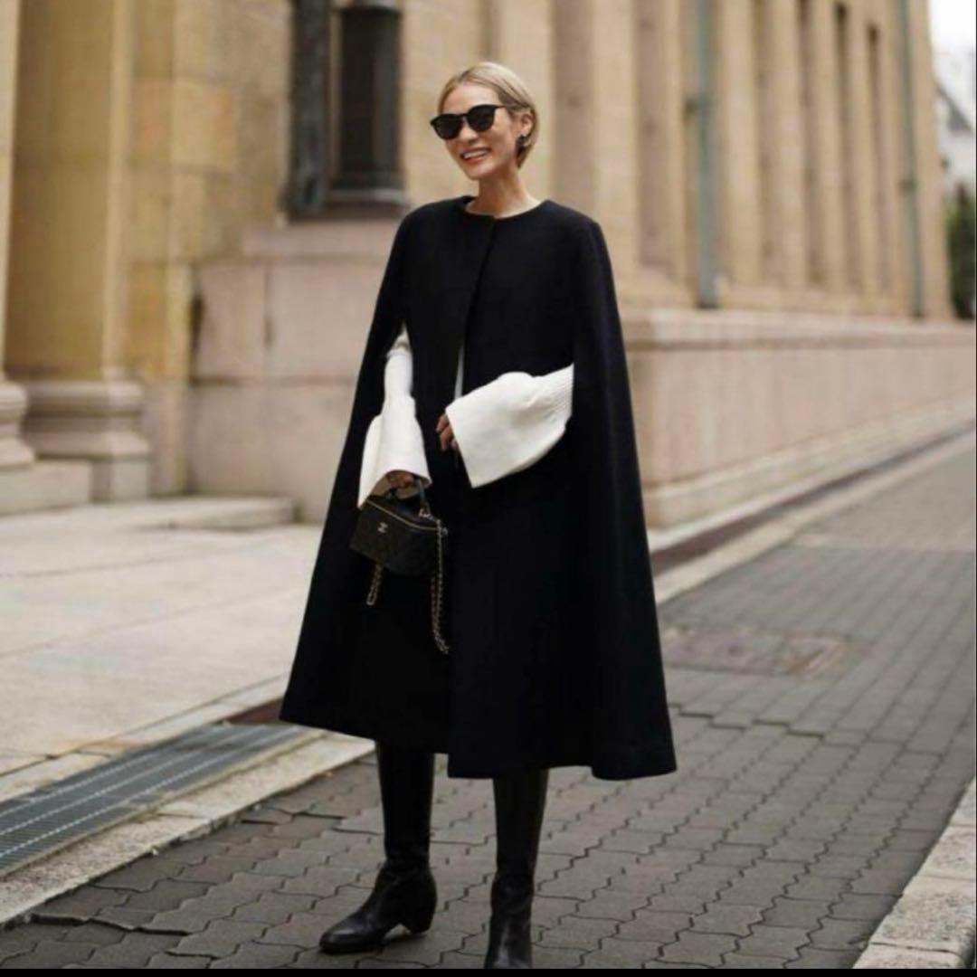 ELLIE ブラック ケープコート フリーサイズ エリー