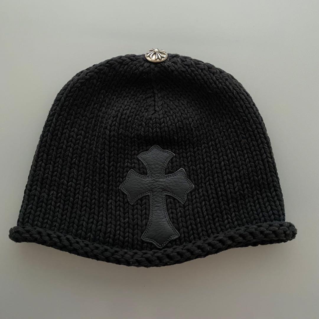 クロムハーツ クロスパッチコットンニットキャップ ビーニー ブラック