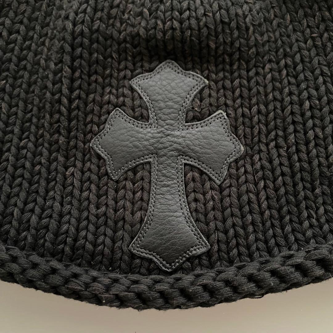 クロムハーツ クロスパッチコットンニットキャップ ビーニー ブラック