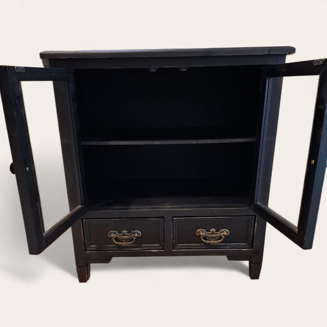 アンティーク調 ブラック ガラスキャビネット 飾り棚 シャビーシック 収納棚