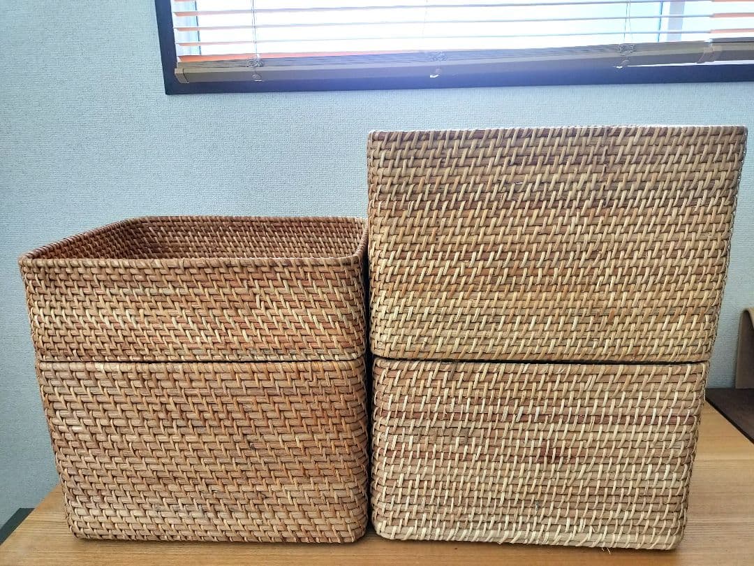 無印 MUJI 重なるラタン長方形バスケット・大3個 小1個セット
