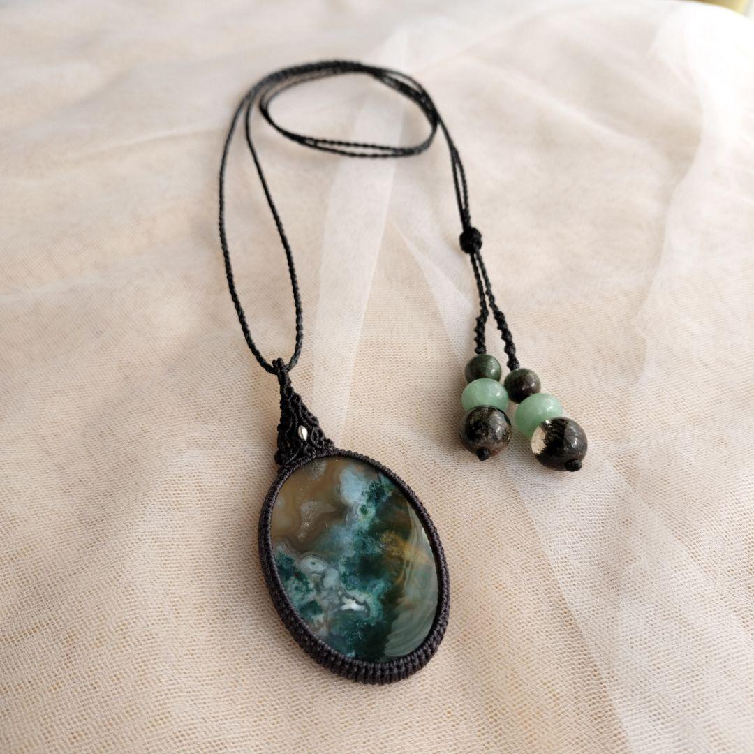 モスアゲート　マクラメ編みネックレス他1点同梱