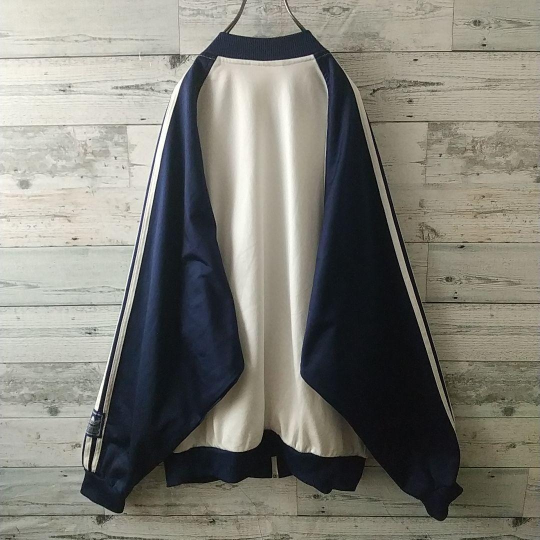希少サイズ☆80s アディダス 刺繍ロゴ トラックジャケット 3L～ 白×紺