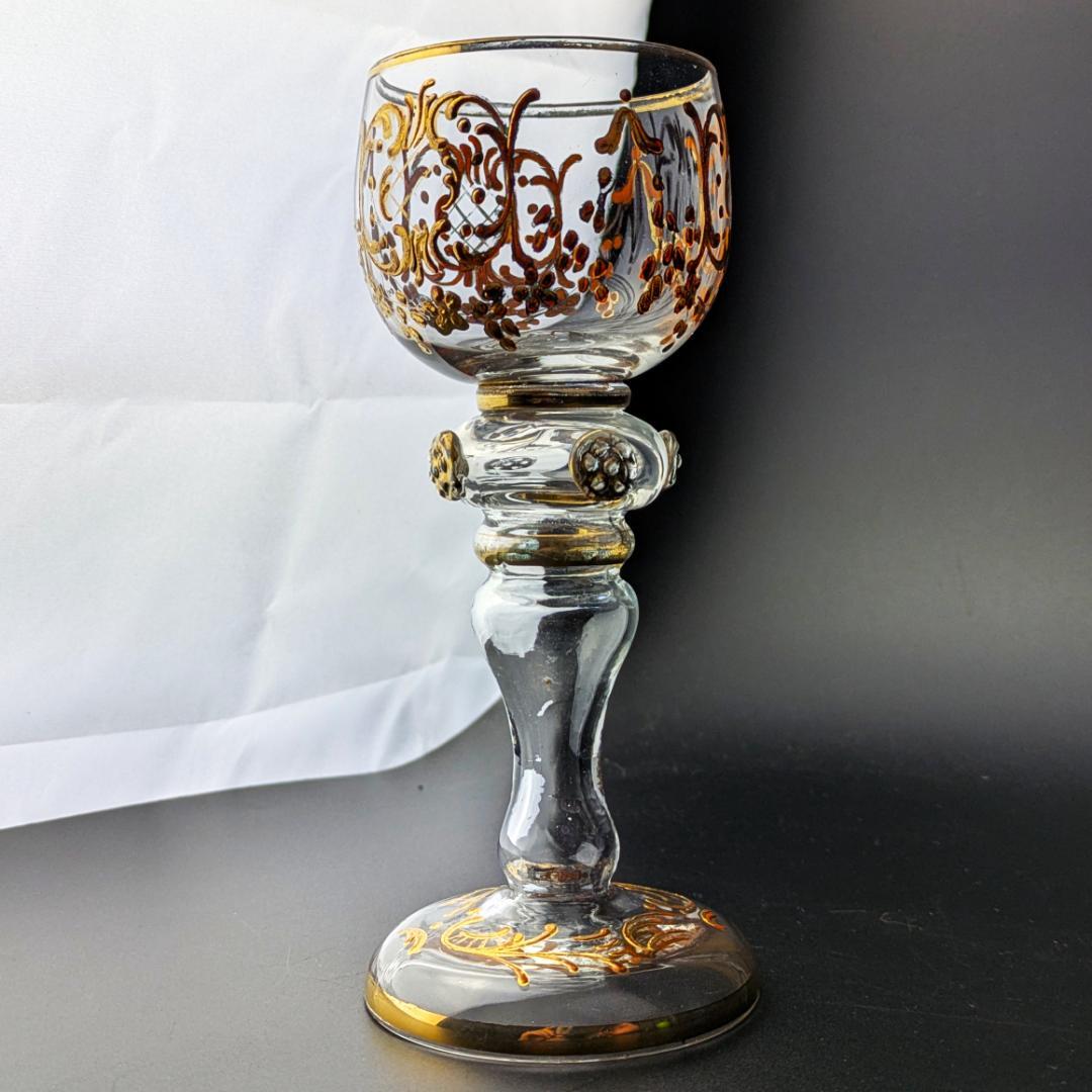 モーゼル金彩ルネサンス調ゴブレット3客 希少ヴィンテージ ボヘミア