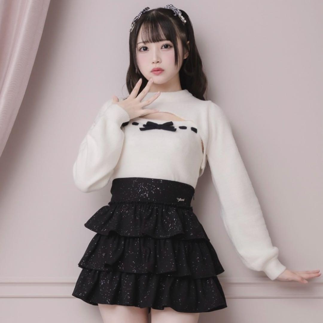 pium ぴうむ ティアードフリルラメスカート ブラック - メルカリ