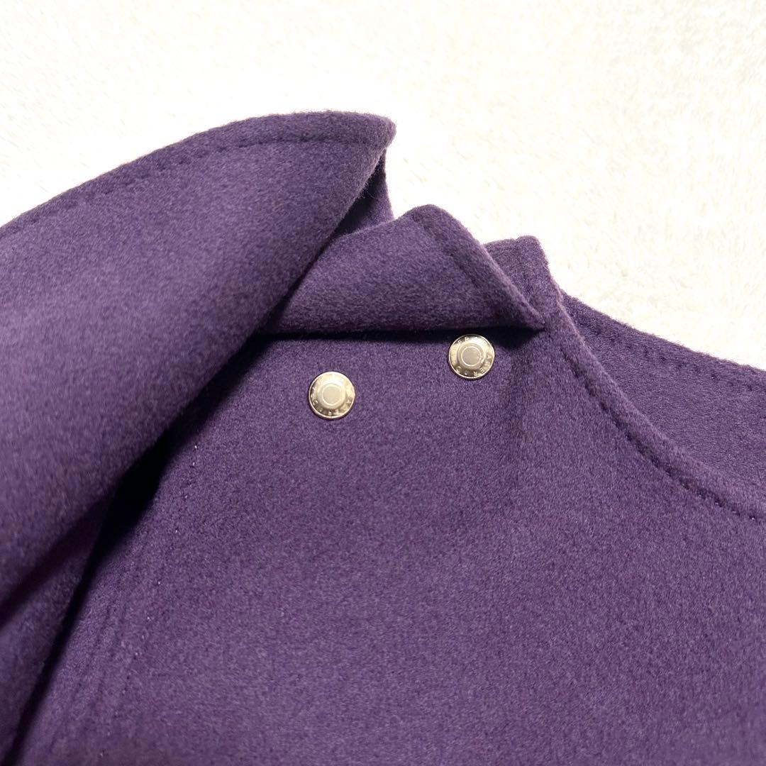 美品 Drawer カシミヤ混 ケープ ビーバーケヌキ ノーカラー ポンチョ 紫