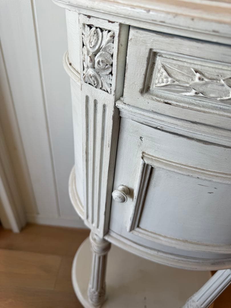 フランスアンティークリペイントクラシックスタイル ホワイトサイドオーバルテーブル