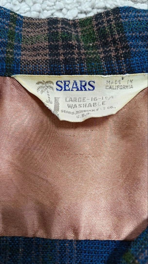 80s 古着　SEARS 開襟 ネルシャツ　　ブラウンチェック柄