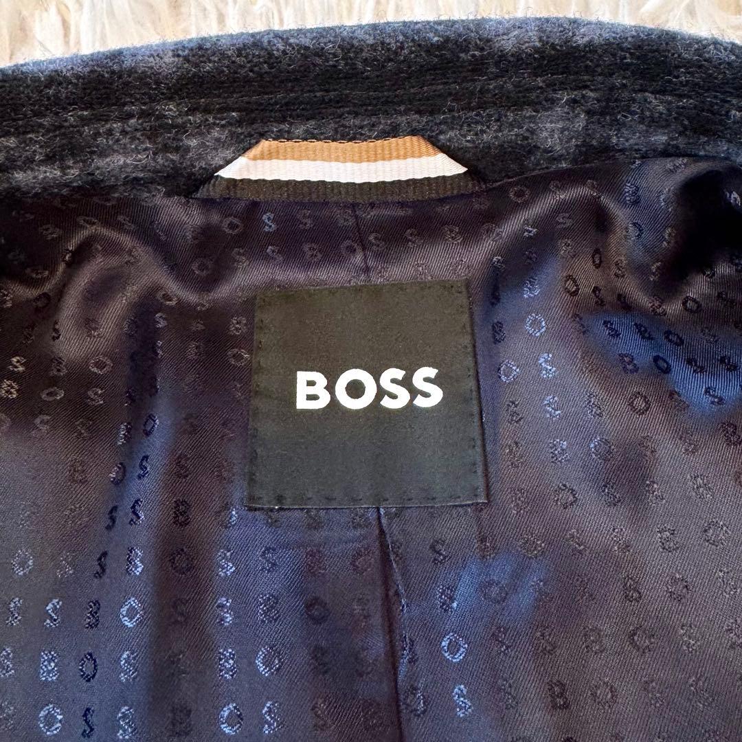 【はな様 現行タグ 極美品 】BOSS チェック チェスターコート 48 L 紺