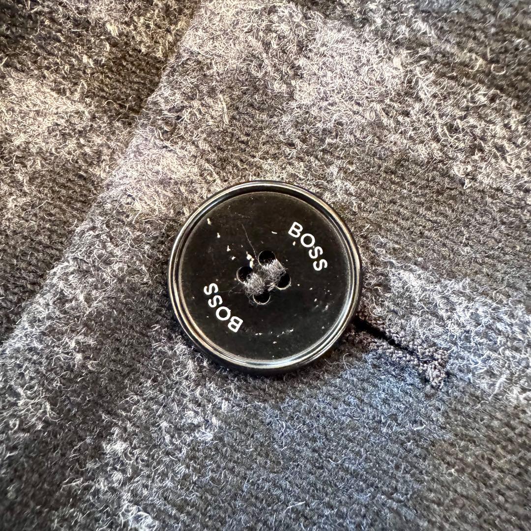 【はな様 現行タグ 極美品 】BOSS チェック チェスターコート 48 L 紺