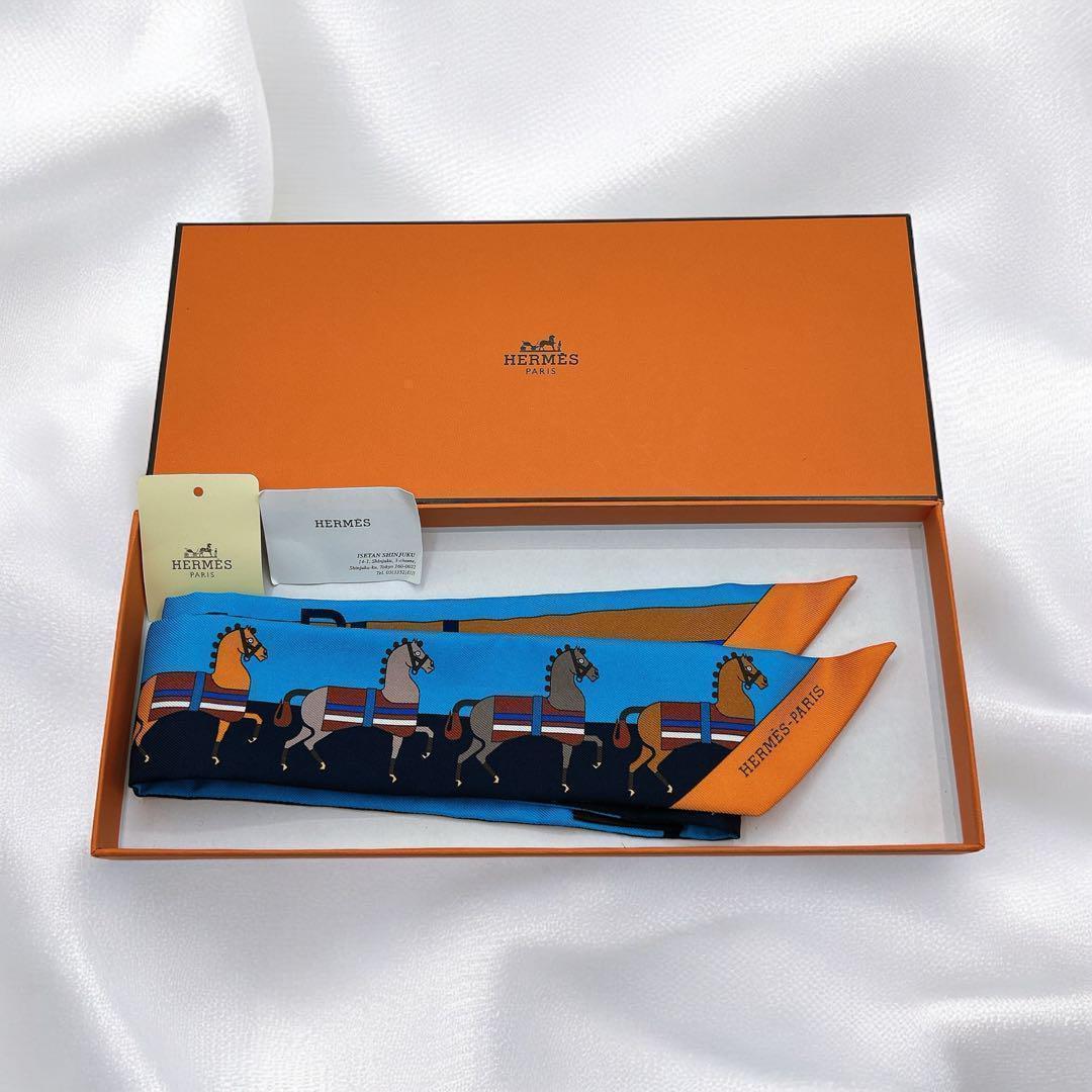 エルメス HERMES ツイリー スカーフ ターコイズ/マリン 馬柄 シルク