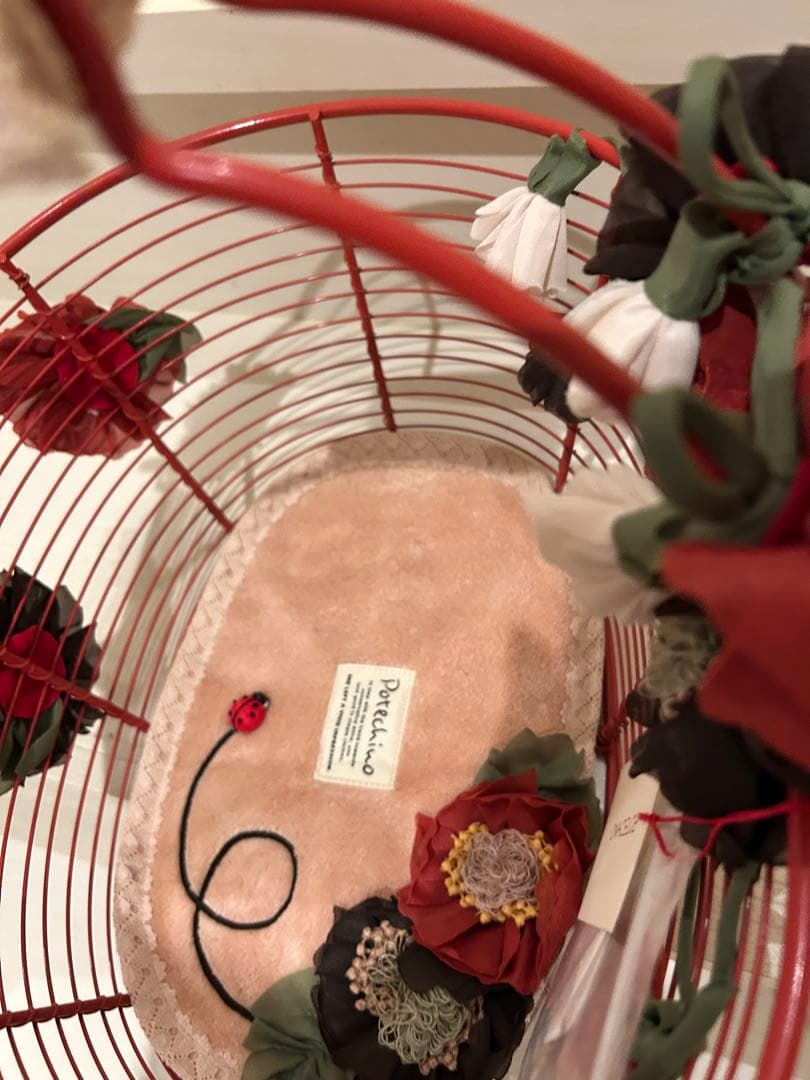 POTECCHINO ポテチーノ赤い花飾り付きかごバッグ