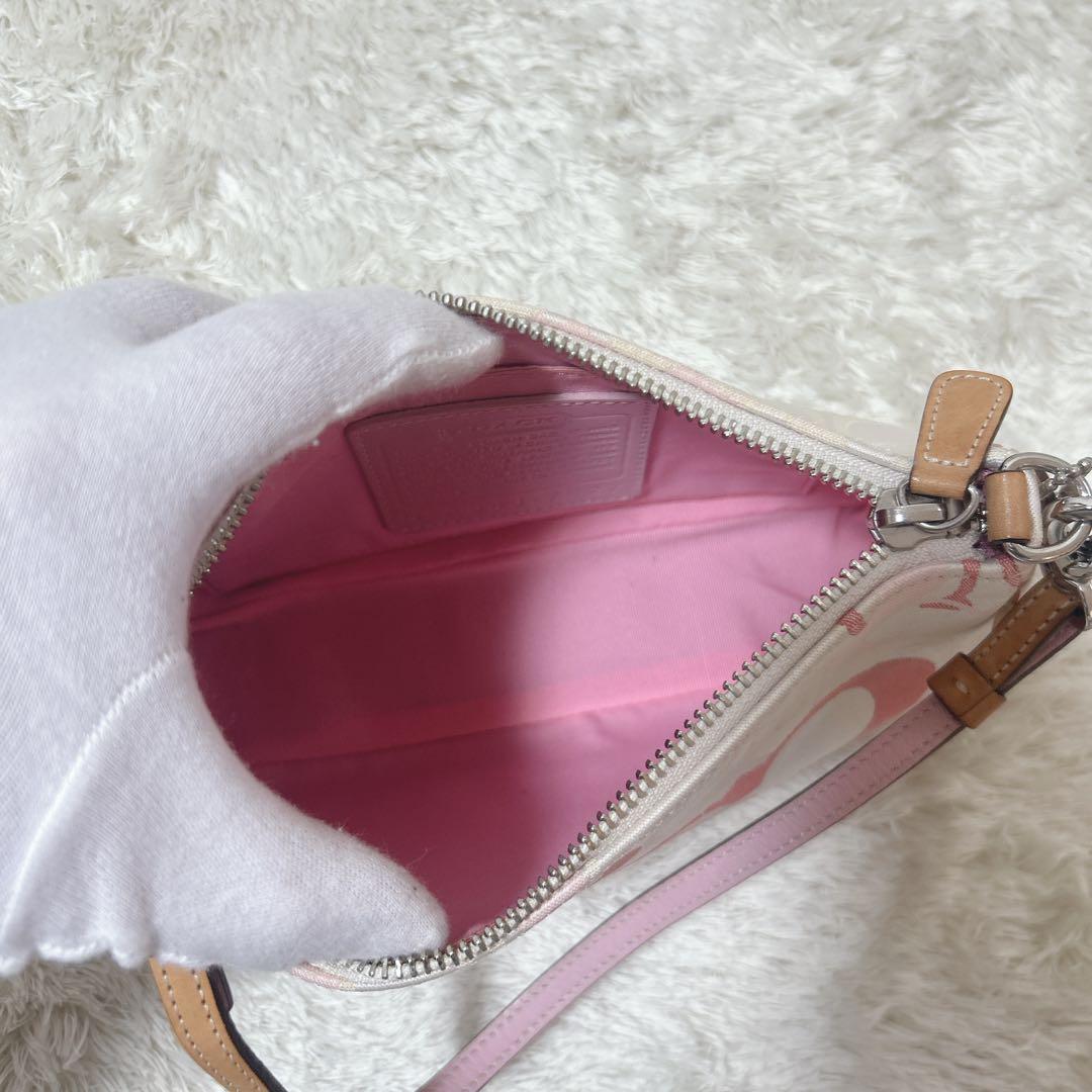 コーチ ワンショルダーバッグ ピンク ベージュ　7027 アクセサリーポーチ