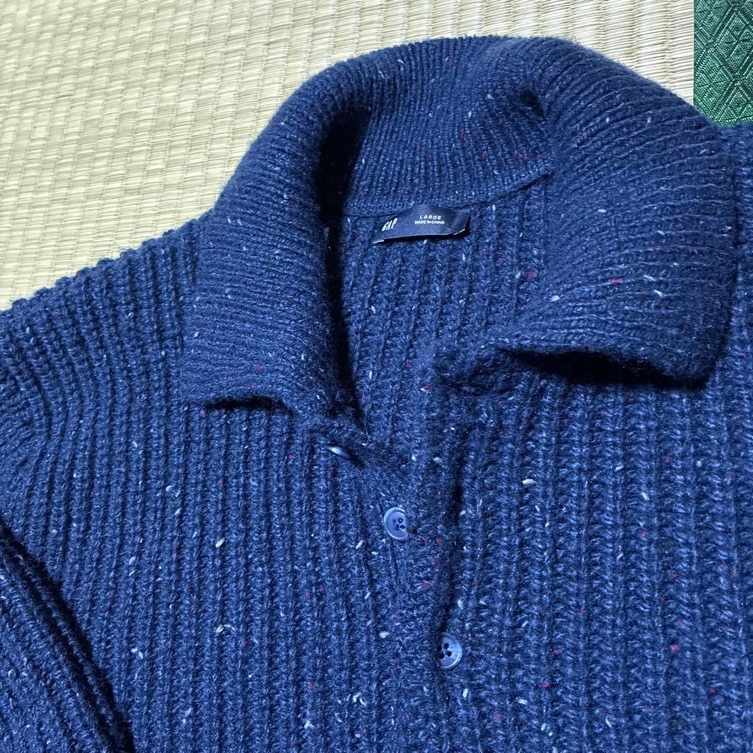 ネイビー ニットポロシャツ 長袖 ボタン付き - メルカリ