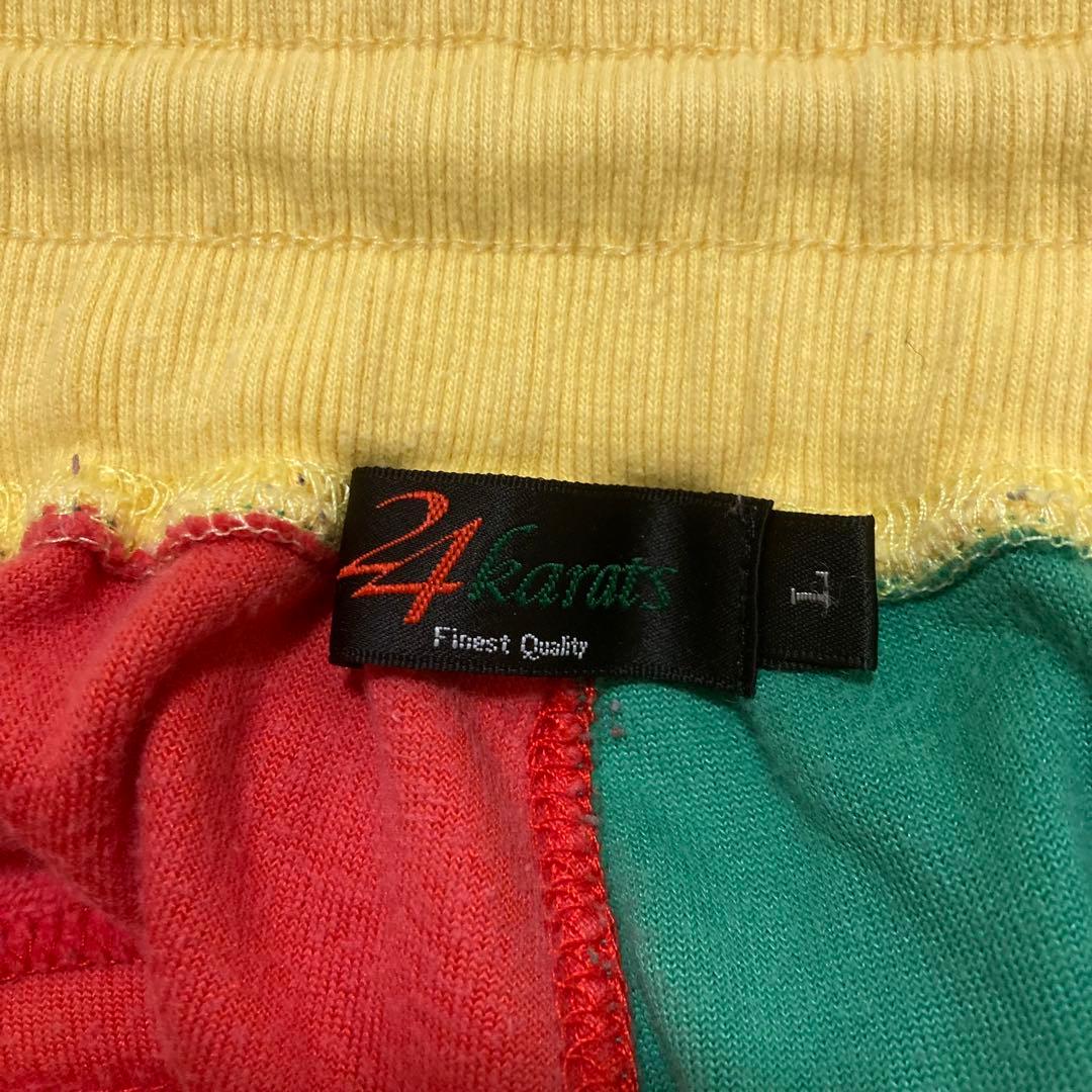 美品 24karats ベロア セットアップ L ラスタカラー 刺繍ロゴ 金