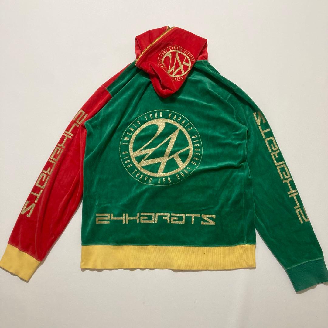 美品 24karats ベロア セットアップ L ラスタカラー 刺繍ロゴ 金