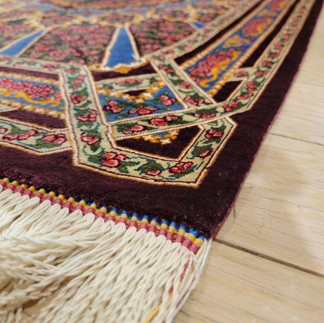 97x60cmペルシャ・クム産(286)玄関・タペストリー・絹・シルクじゅうたん