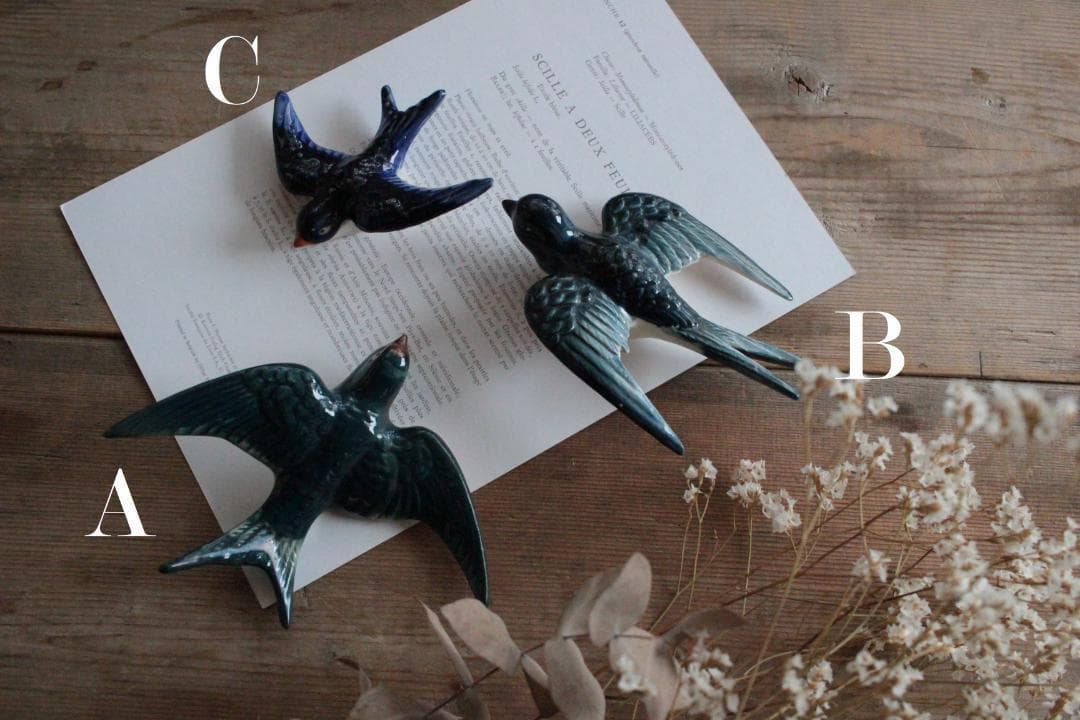 B】陶器のツバメ/ウォールデコ フランスアンティーク