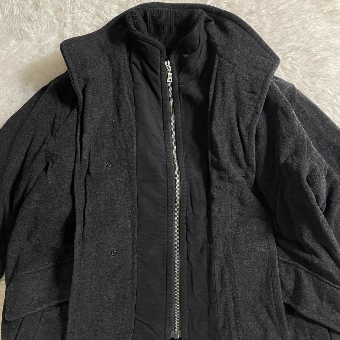 90s ヒューゴ ボス スタンドカラー メルトンウールコート ミニマル 黒