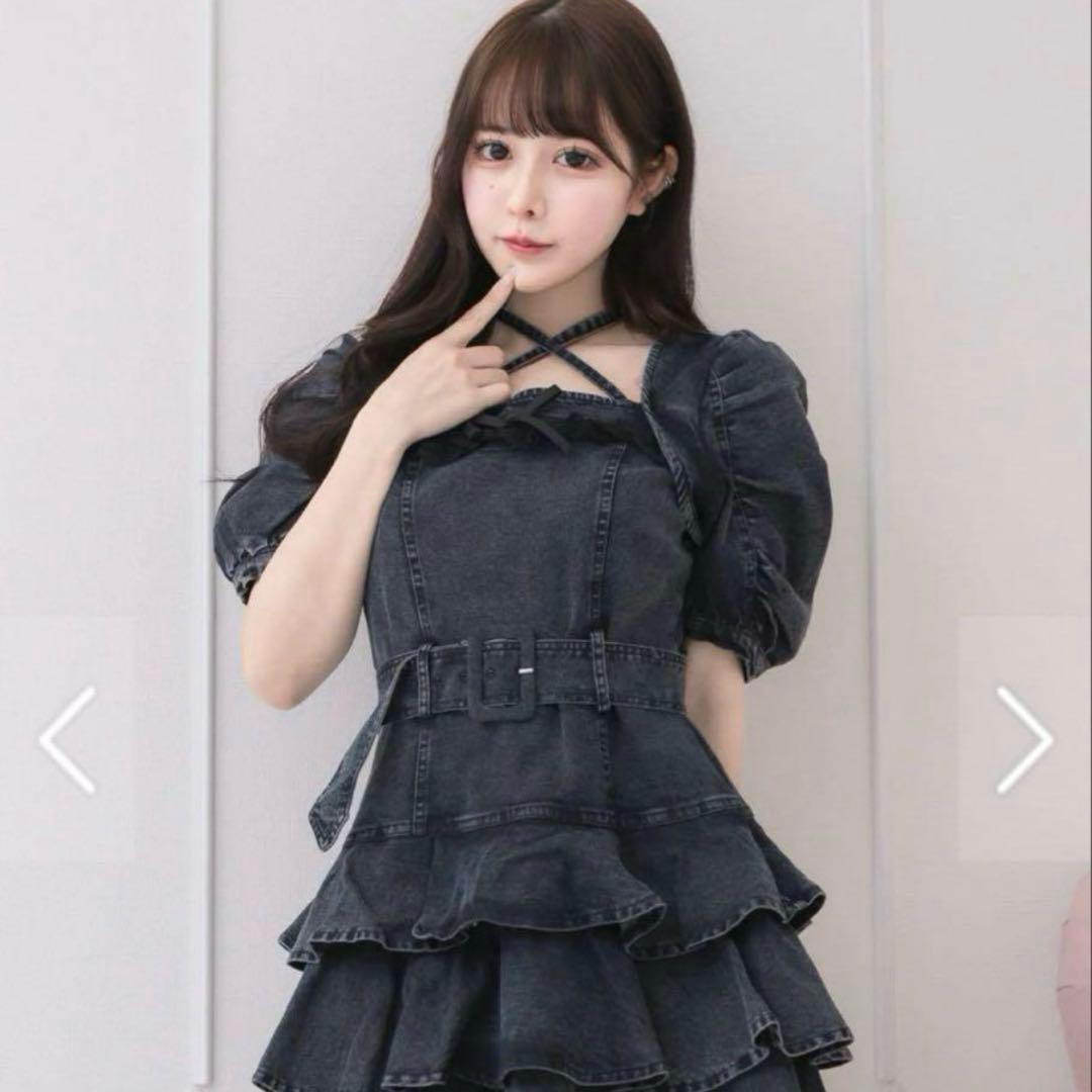 pium ティアードフリルミニワンピースブラック デニム