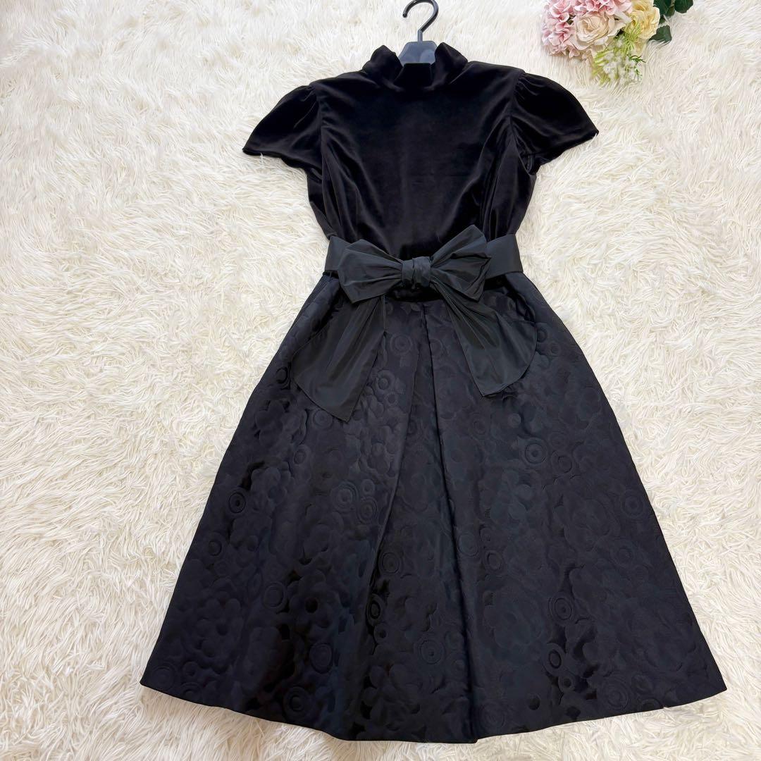 【美品】リボン　ジャガード　ベロア エムズグレイシー　切り替え ワンピース 38