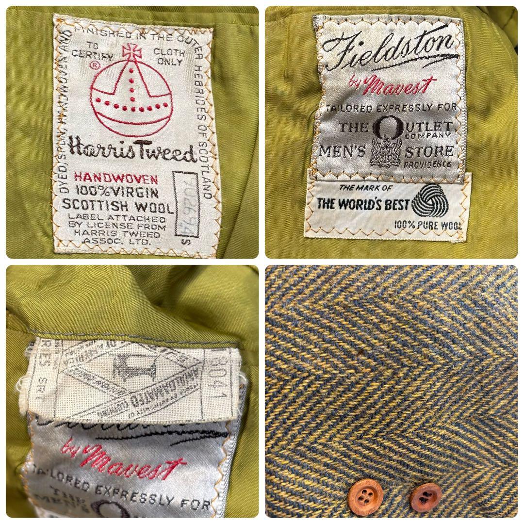 60s ハリスツイード テーラードジャケット Mサイズ カーキ エルボー