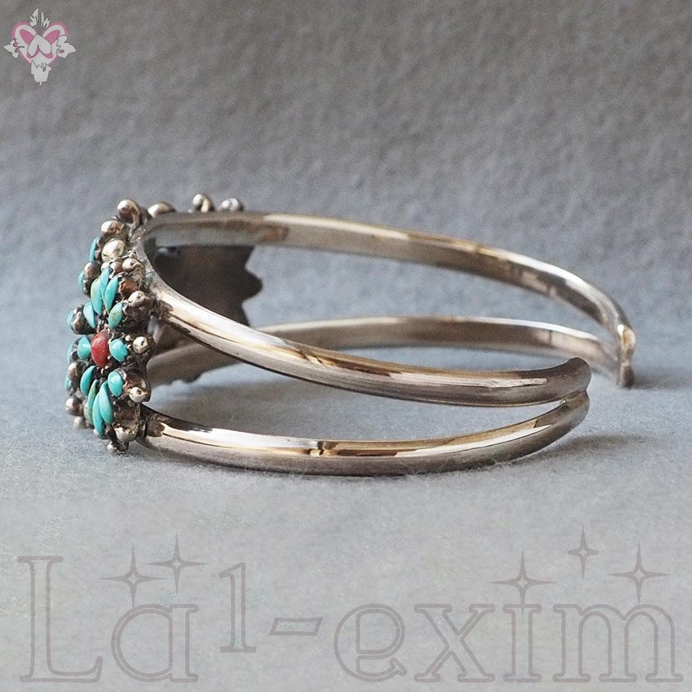 36個 ターコイズ コーラル 小花 インディアンジュエリー 925 銀 バングル