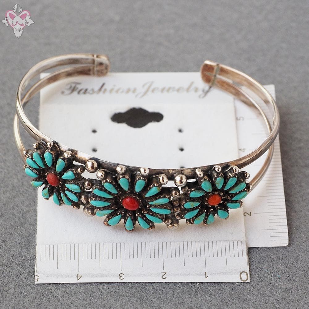 36個 ターコイズ コーラル 小花 インディアンジュエリー 925 銀 バングル