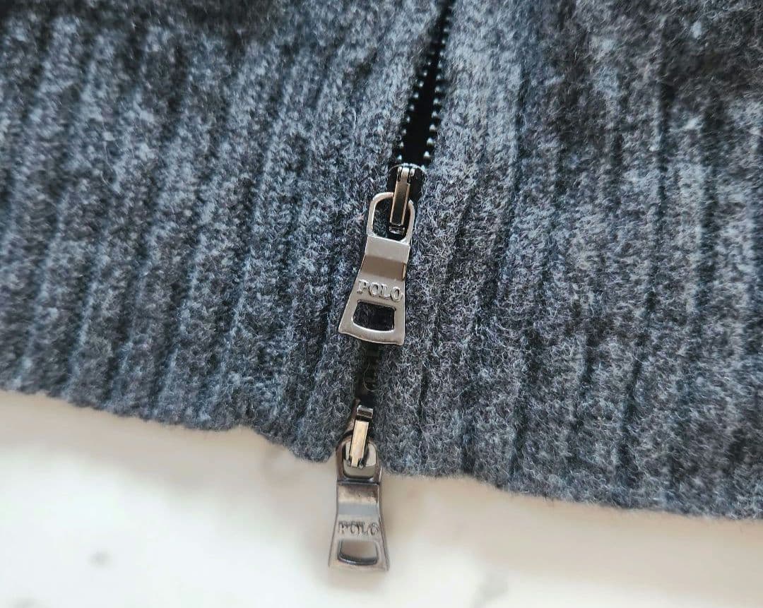 美品 ラルフローレン ニットジャケット ポニー刺繍 グレー ゆったり ウール