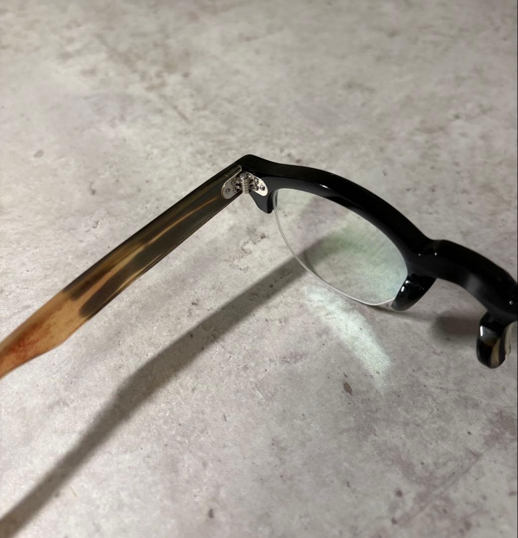 一点物 バッファローホーン眼鏡 水牛角 ハーフリム眼鏡 伊達メガネ