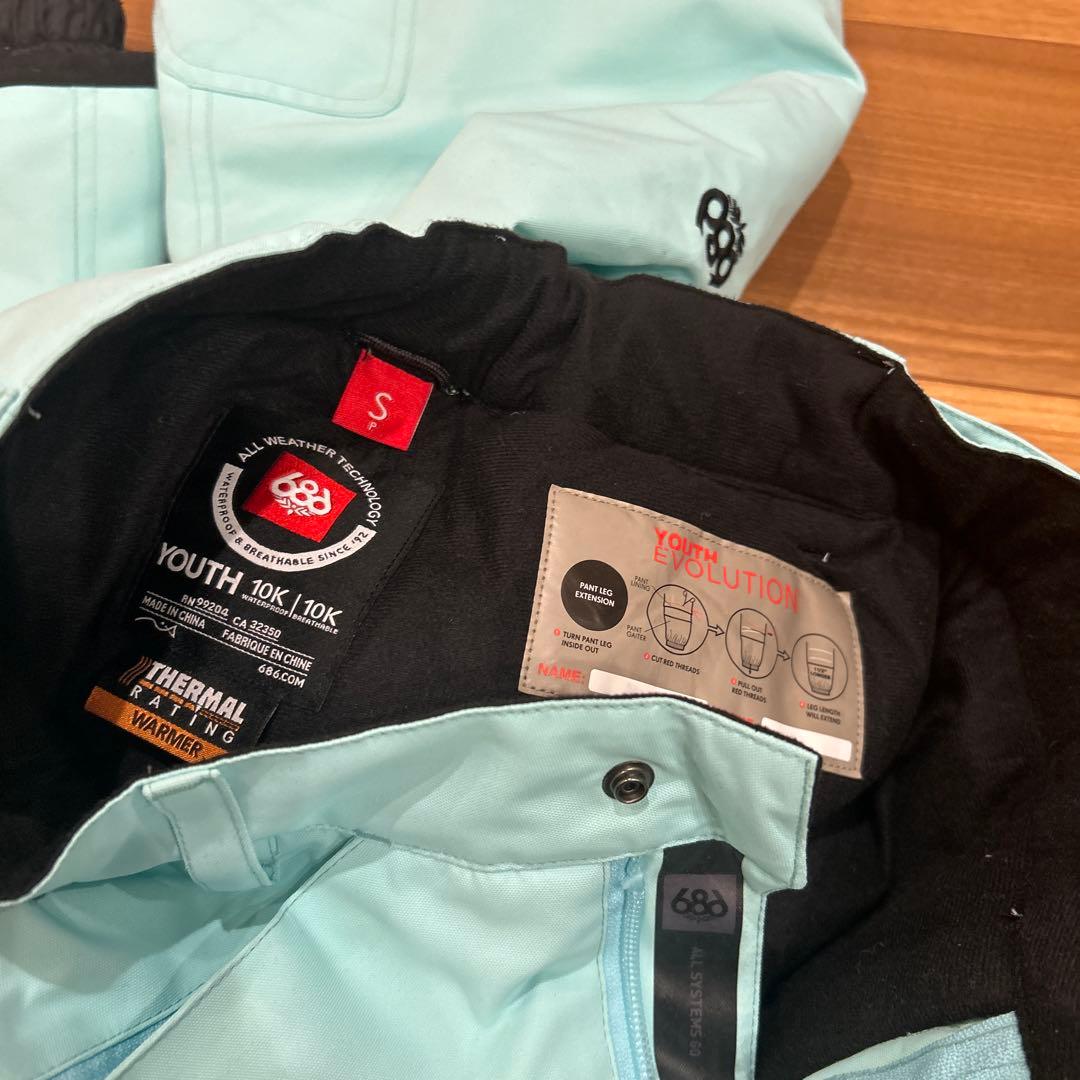 686 キッズ スノーボード ウェア Sサイズ ミントグリーン/ブラック