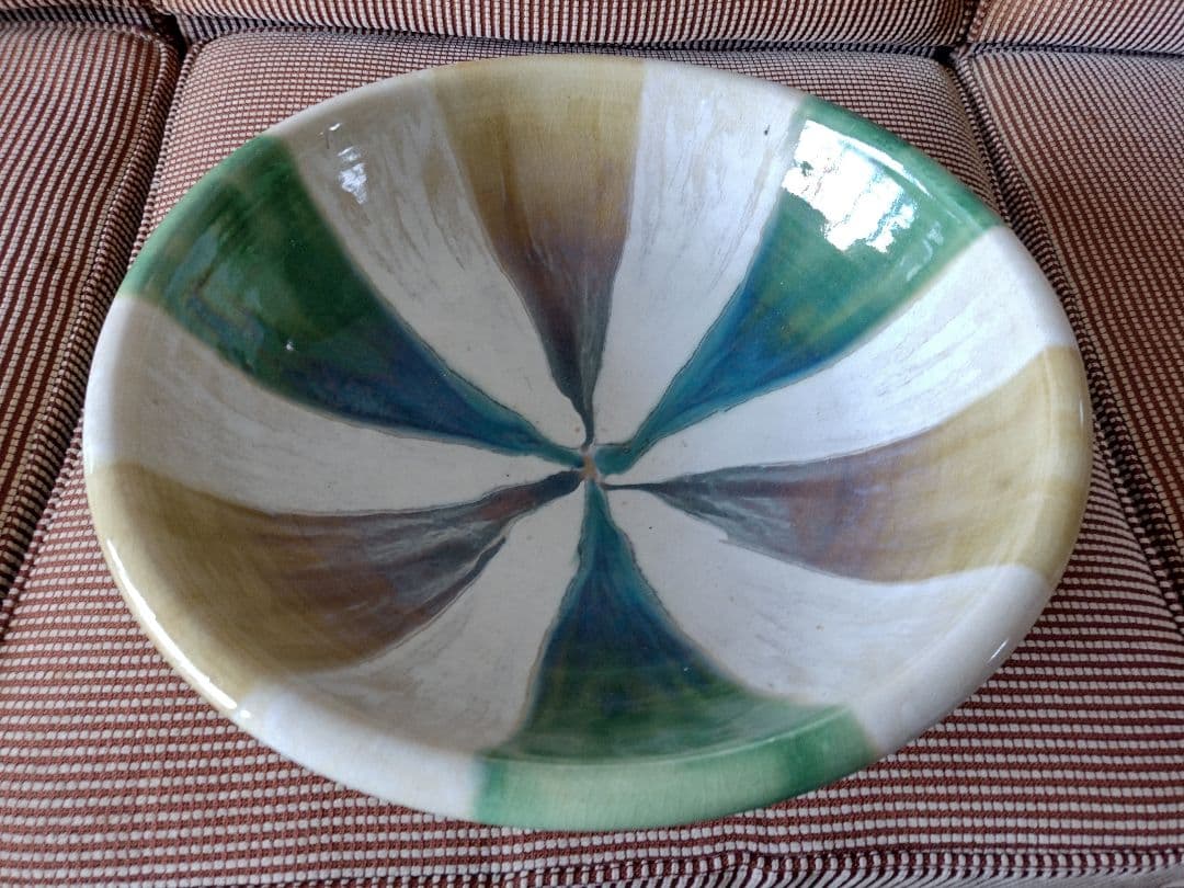 瀬戸本業焼 瀬戸本業窯 水野半次郎 三彩大鉢 約40cm