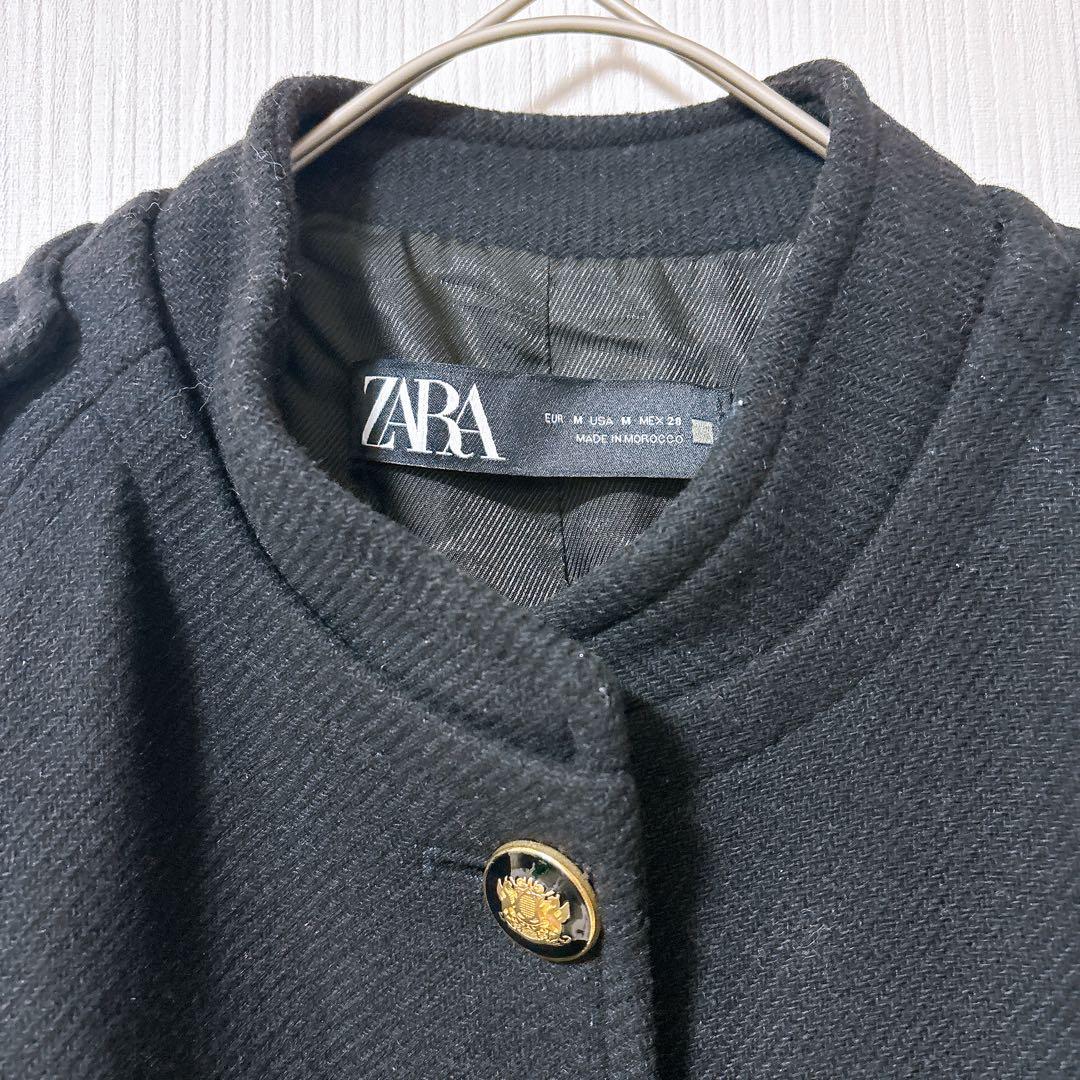 ZARA ザラ ウール ケープ コート ポンチョ 金ボタン ゴールドボタン 黒