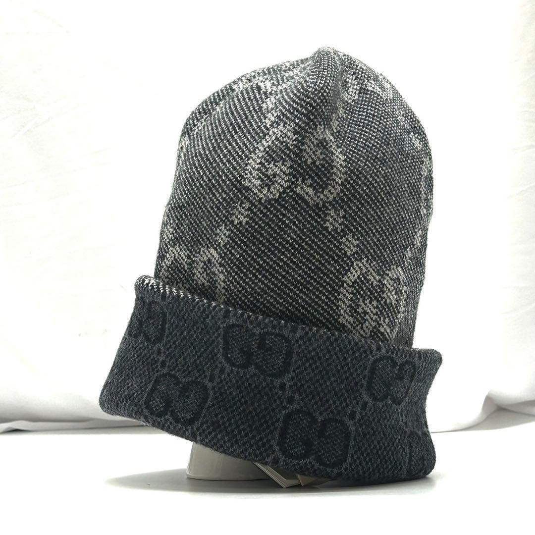 GUCCI GG ジャガード ニットキャップ 総ロゴ柄 716585 グレー