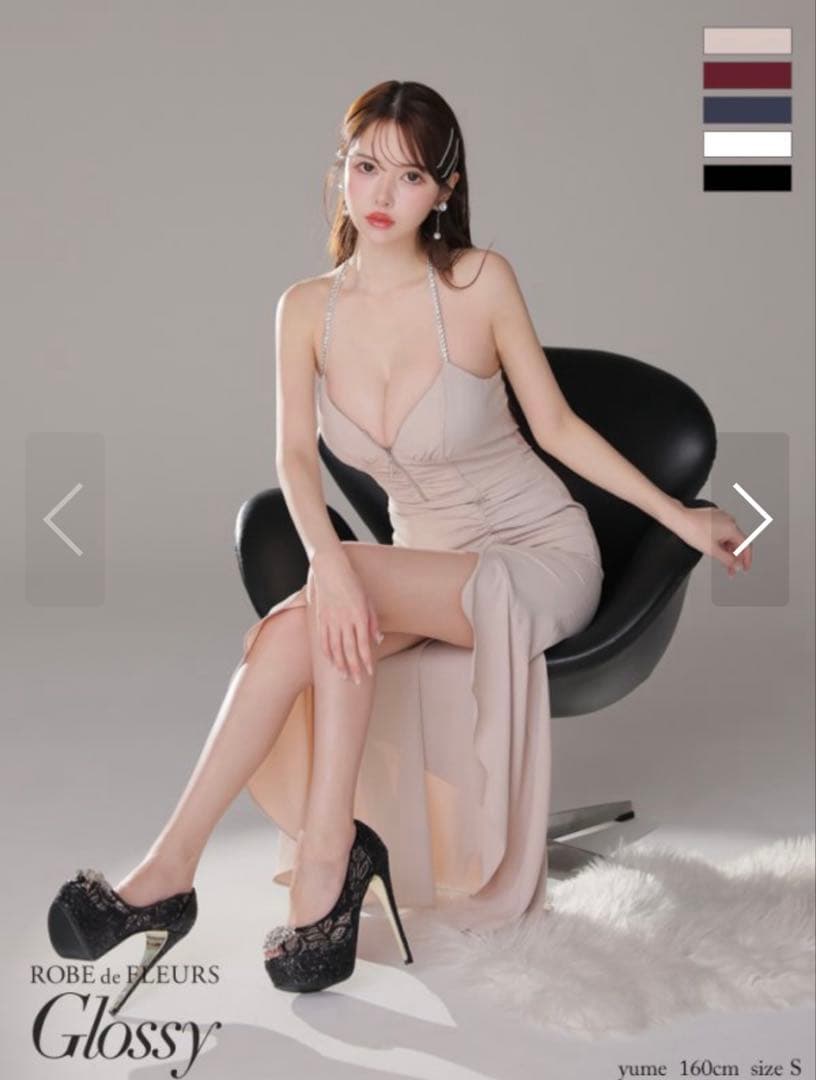 美品ラメ/ フリル/ スリット/ キャミ/ ロングドレス/ キャバドレス