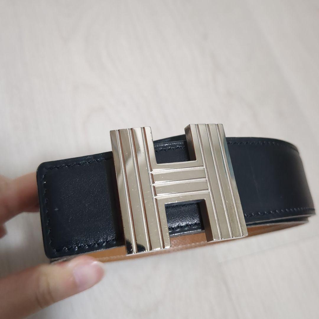 エルメスHバックルベルト　リバーシブル　ブラック/ライトブラウン　レディース