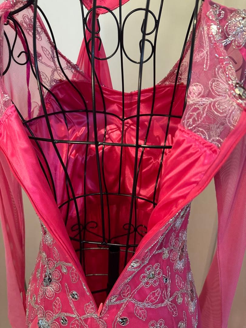 ダンスドレスピンク フラワー刺繍 prima boutique 【表示サイズL】